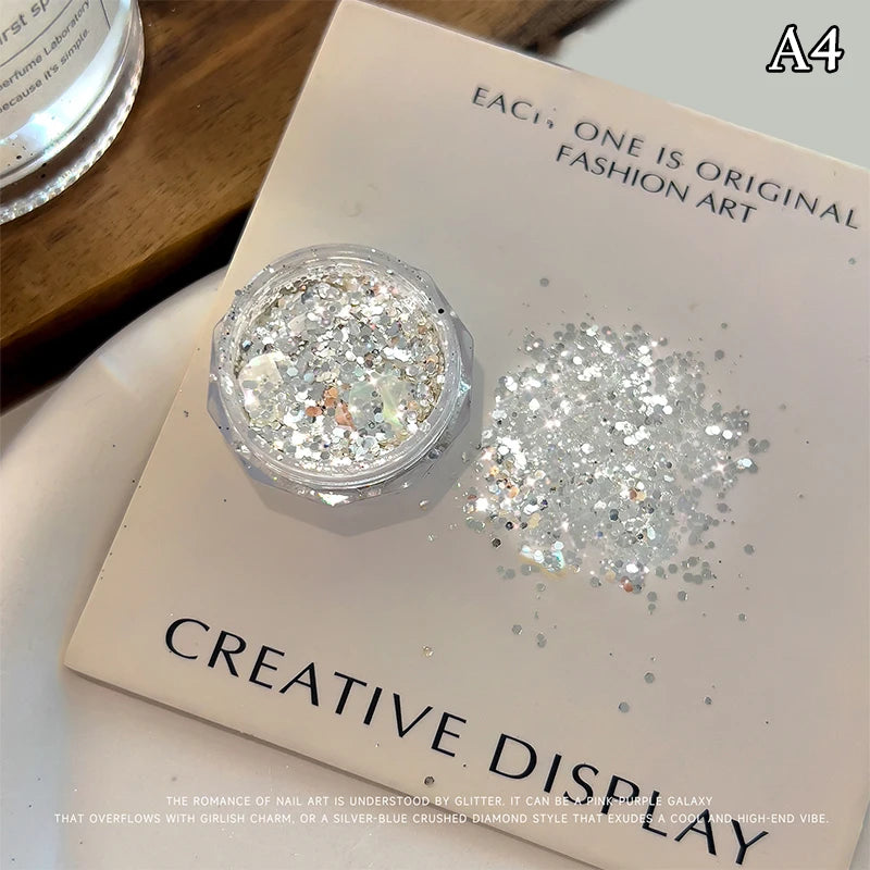 1 Box Holographic Pure Shiny Glitter Flakes Sparkly Chunky Iridescent Gold Silver Metallic Mermaid Nail Art Powder Sequins Peaceful Pleasures Health and Wellness A4