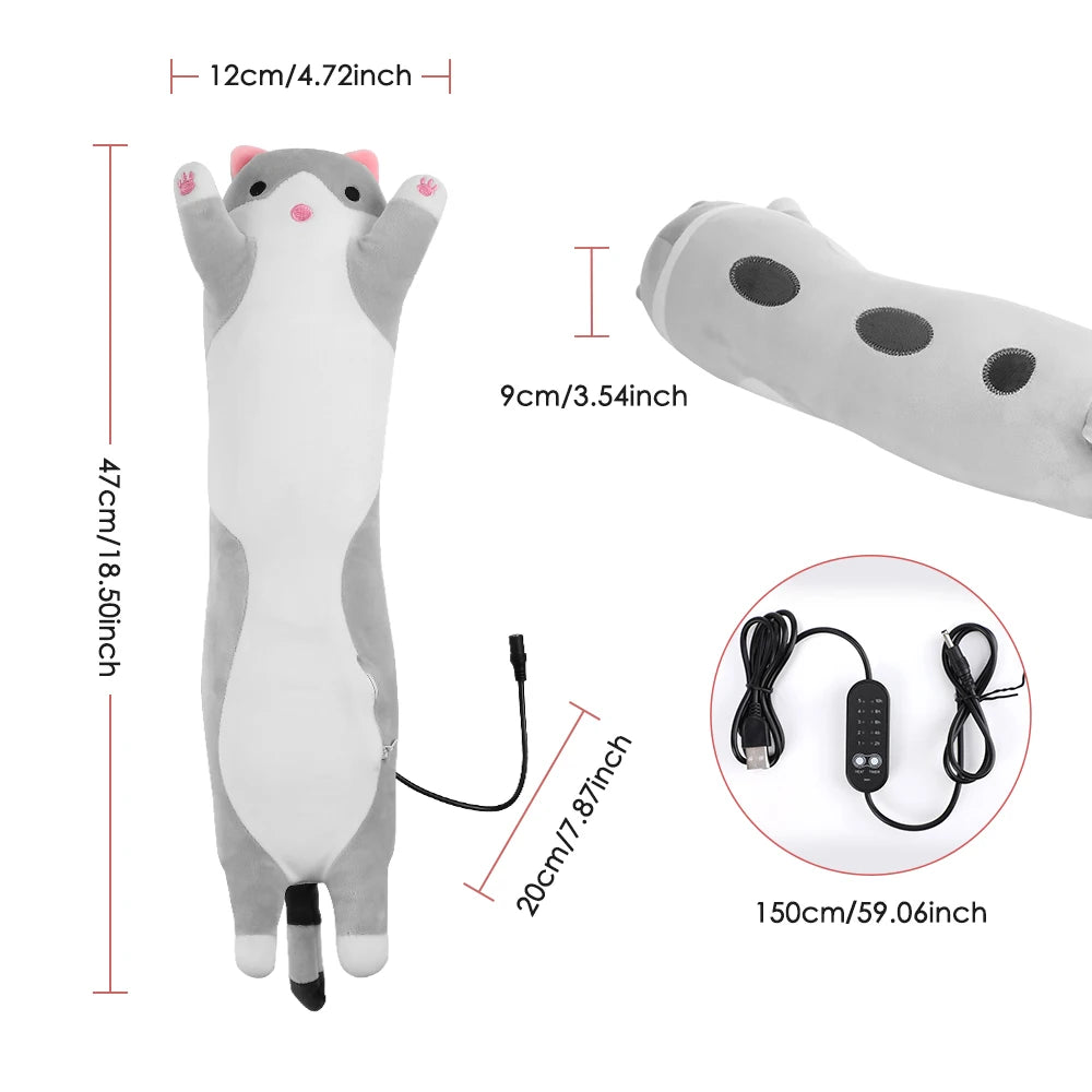 ‌USB Powered Electric Heating Pillow 5 Temperature Settings & Timer Control Smart Long Cat Shape Warm Cushion Office/Home Use Peaceful Pleasures Health and Wellness
