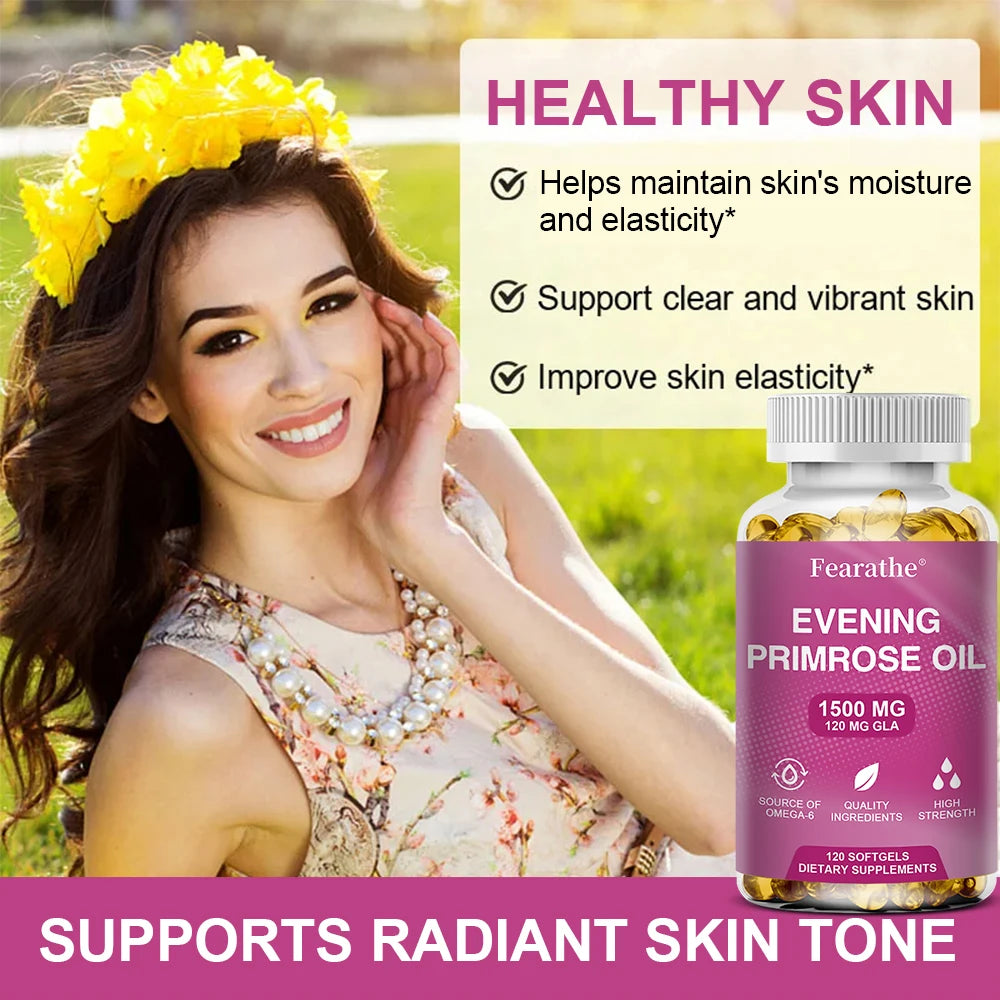 Evening Primrose Supplement Cold Pressed Oil - Contains Gelatin and Vegetable Glycerin To Promote Healthy Skin,120 Capsules Peaceful Pleasures Health and Wellness