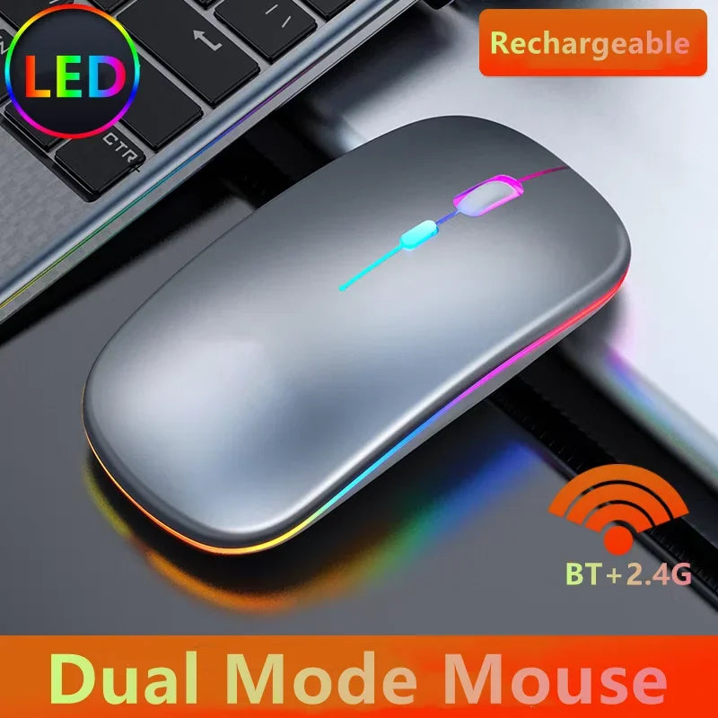 Wireless Mouse Bluetooth-Compatible 2.4GHz Dual Modes Rechargeable RGB Ergonomic Silent Click for PC iPad Laptop Cell Phone Peaceful Pleasures Health and Wellness Sliver