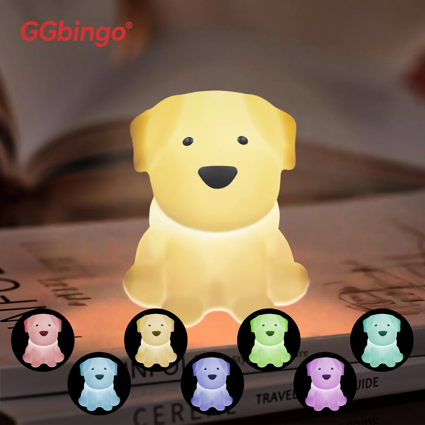 Cute Pear Night Light 7-Color Dimmable Touch-Controlled Night Light Silicone Stress Reducing Pat Duck Lamp USB Rechargeable Peaceful Pleasures Health and Wellness Dog-RGB
