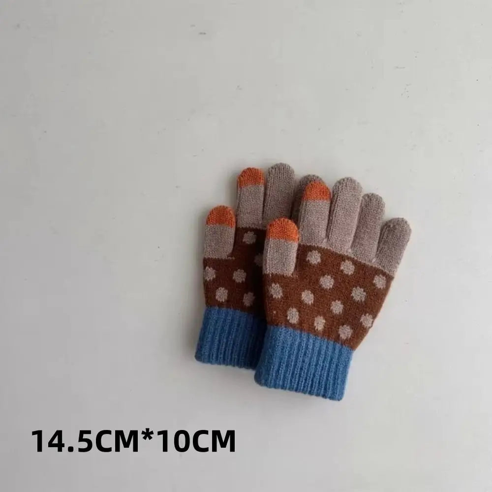 Fashion Childrens Neck Hanging Gloves Winter Western Style Cold Resistant Five Finger Gloves Warm Retro Patterned Woolen Gloves Peaceful Pleasures Health and Wellness