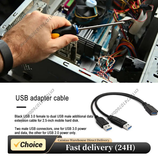 USB 3.0 to Dual USB Extra Power Data Extension Cable Dual USB External PC Accessories for 2.5 inch External HDD Peaceful Pleasures Health and Wellness