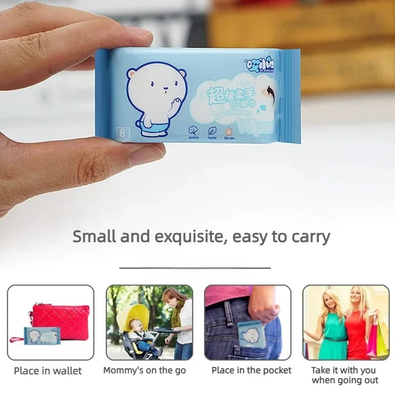 64-Pack Mini Disposable Travel Wipes – Hand & Mouth, Alcohol-Free