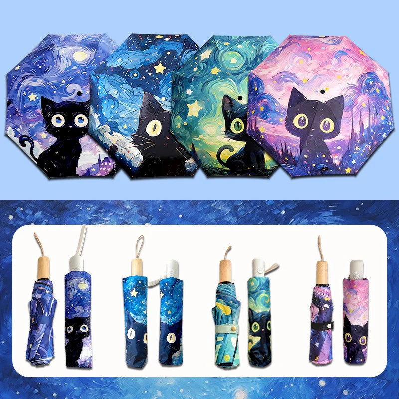 Cat Cartoon Auto Folding Umbrella – Sun & Rain Protection