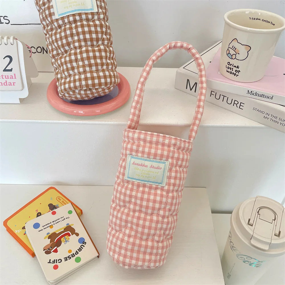 Handheld Cup Cover Fabric Clip Cotton Grid Water Bag Heat-resistant
