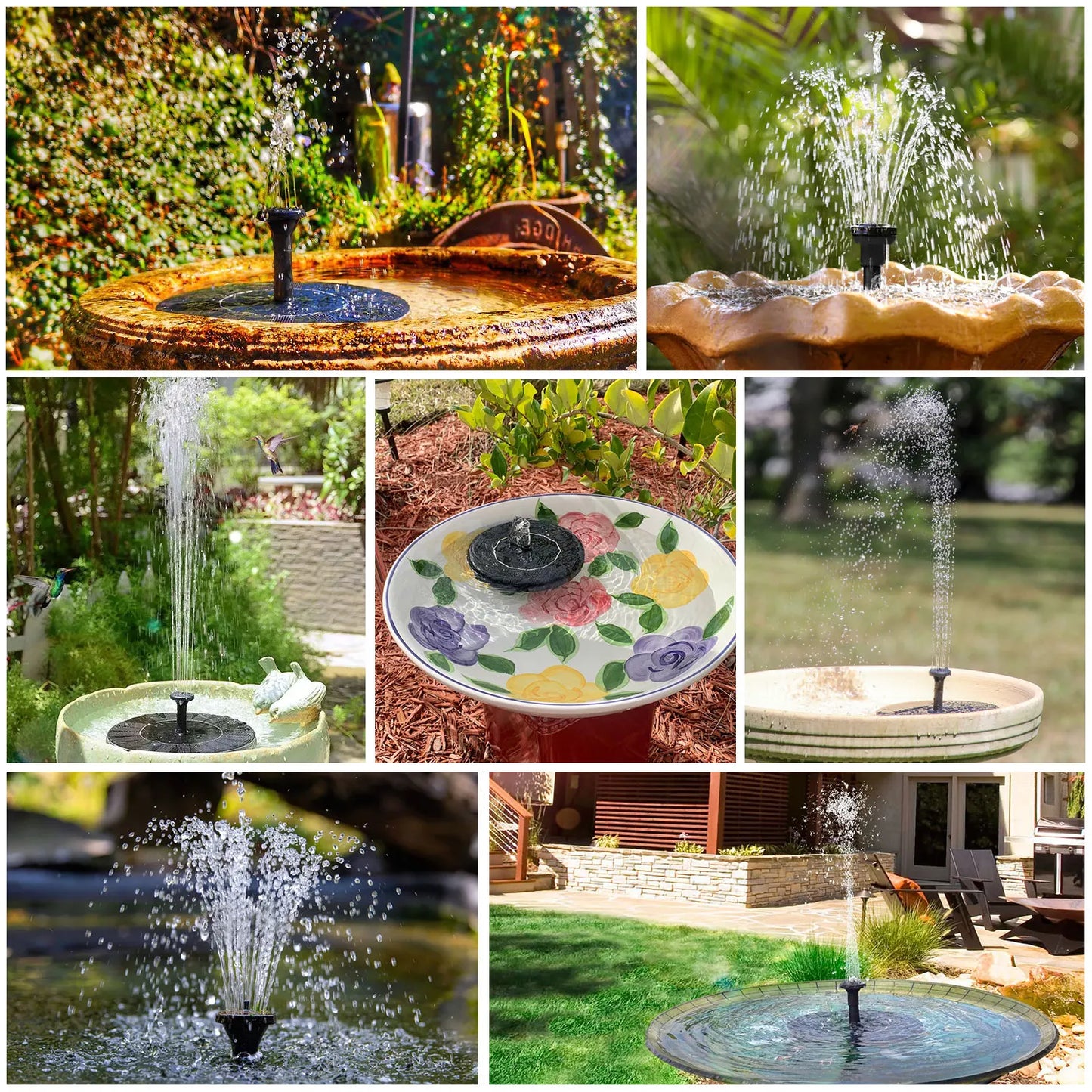 3.5W Solar Fountain Pump with 1500mAh Battery & 6 Nozzles
