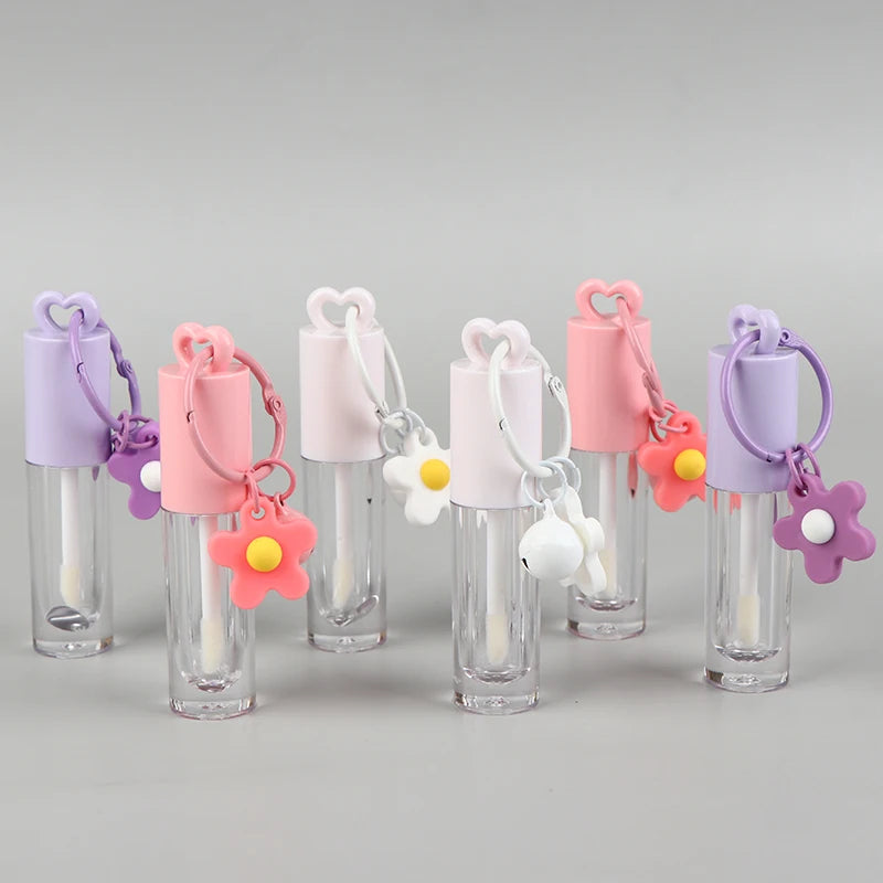 2.5ml Pink Heart-shaped Lip Enamel Tube With Keychain And Brush Rod Lip Gloss Tube Empty Bottle Lips Glaze Container Makeup Tool Peaceful Pleasures Health and Wellness