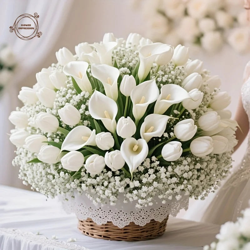 40-Pc Artificial Flower Bouquet – Gypsophila, Tulip & Calla Lily
