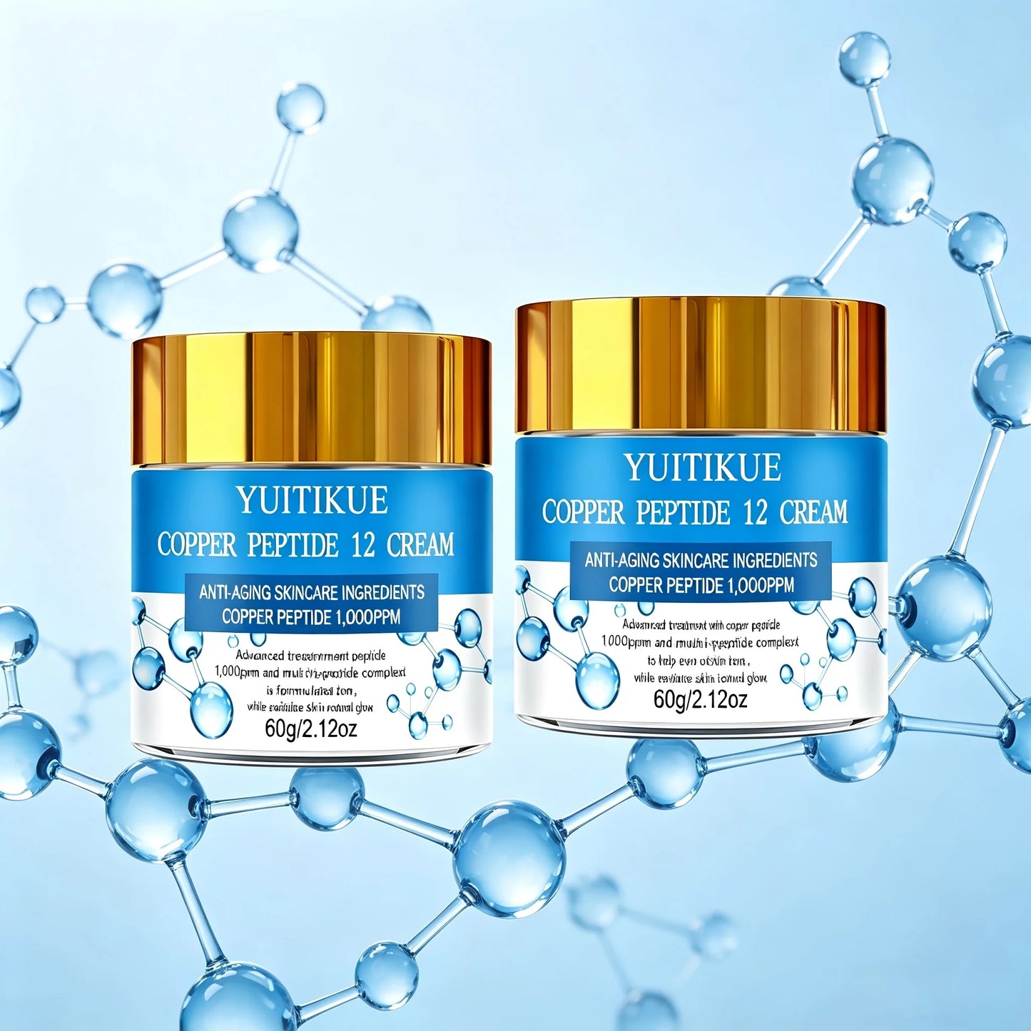 YUITIKUE Copper Peptide 12 Cream 60g 1000ppm Formula to Even Skin Tone & Revitalize Skin's Natural Glow Peaceful Pleasures Health and Wellness 2pc