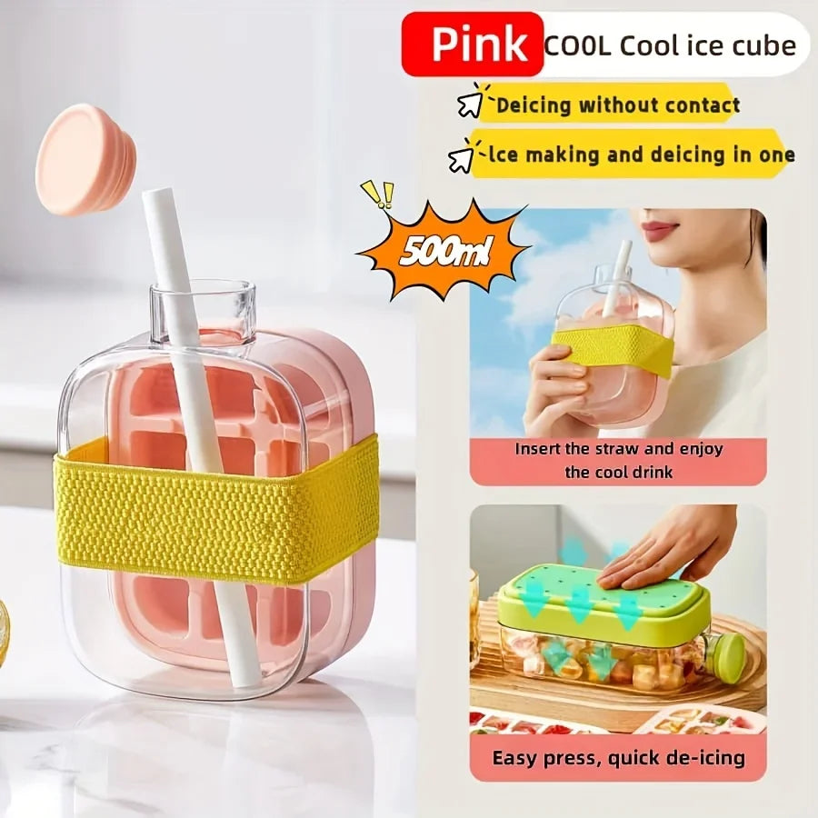 2-in-1 Portable Ice Cube Cup with Straw | Quick Release 800ml