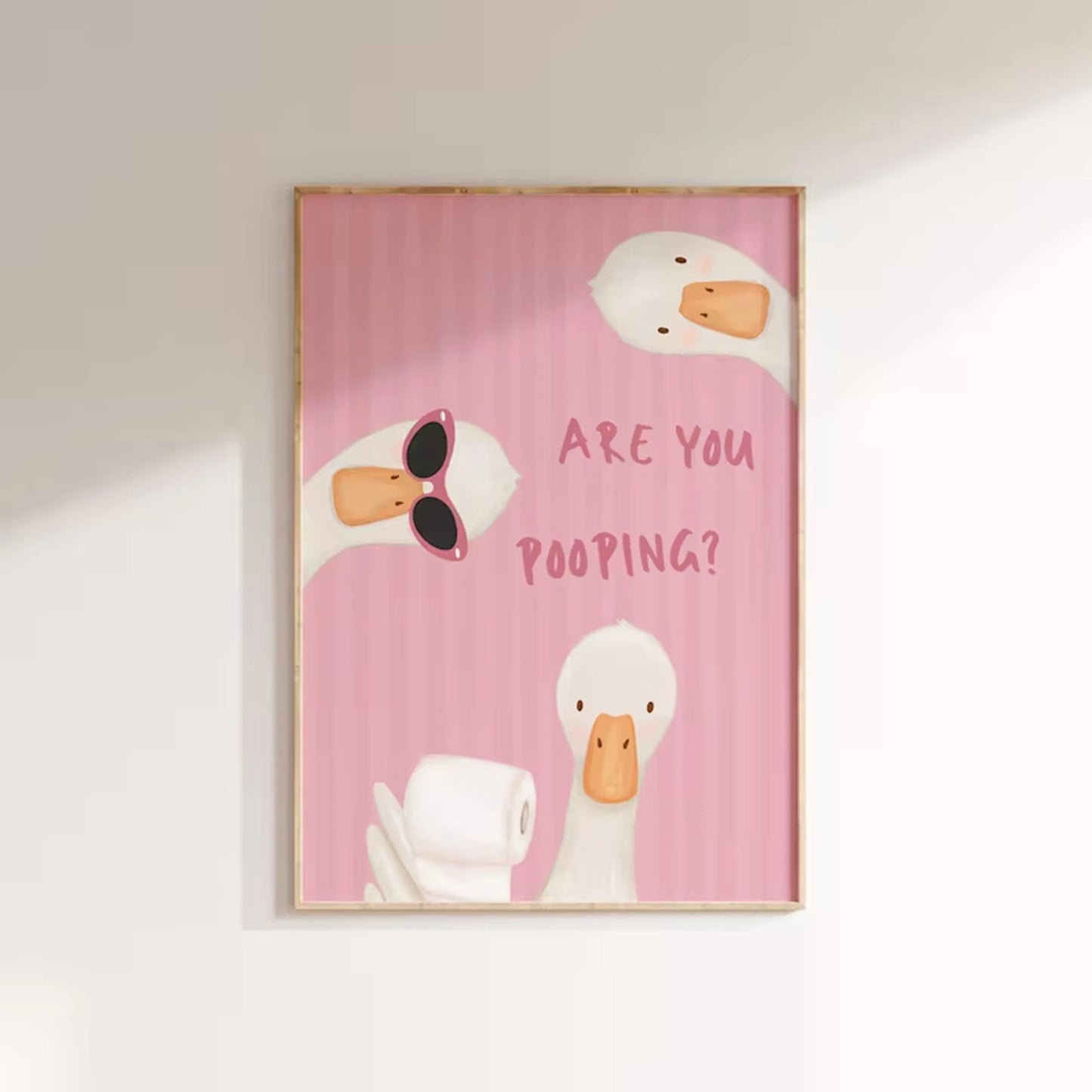 Cartoon Pink Striped Poop Goose Canvas Wall Art | Funny Decor