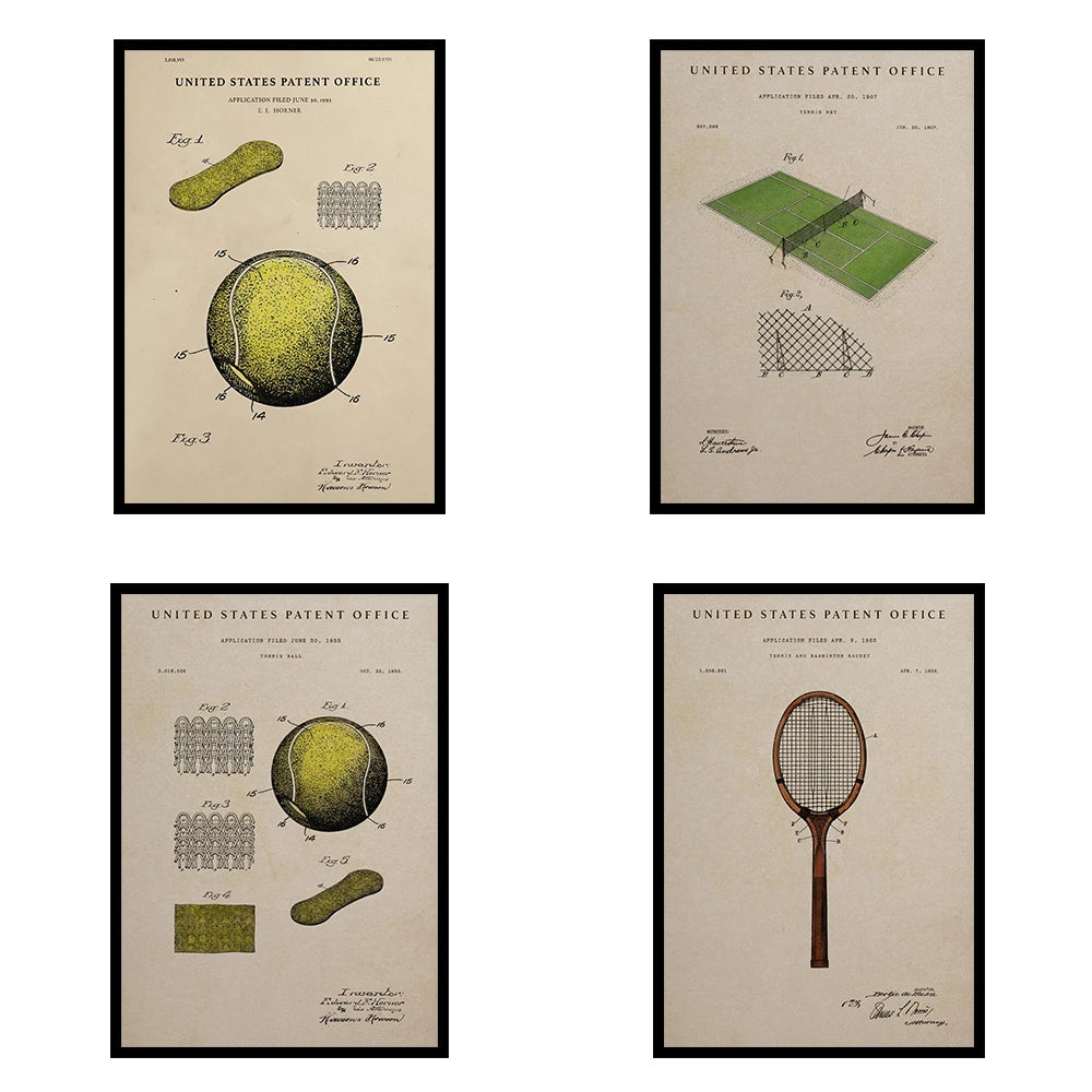 Tennis Evolution Wall Art Poster Aussie Open Canvas Art Prints US Open Wall Decor Picture Wimbledon Tennis Canvas Painting Peaceful Pleasures Health and Wellness