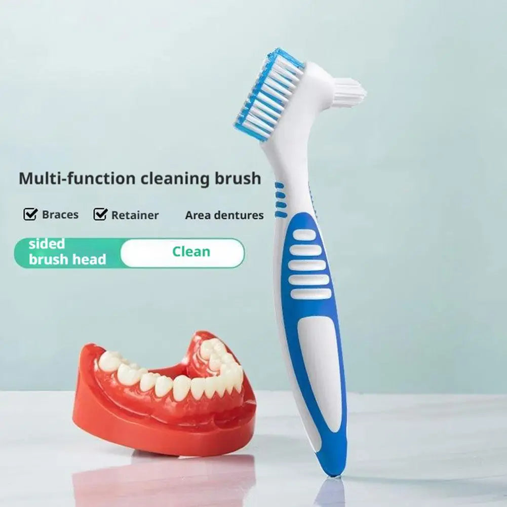 1PCS Portable Denture Toothbrush Dual-Head Zoned Design Teeth Braces Oral Cleaning for Men or Women Deticated Brush Brighting Peaceful Pleasures Health and Wellness