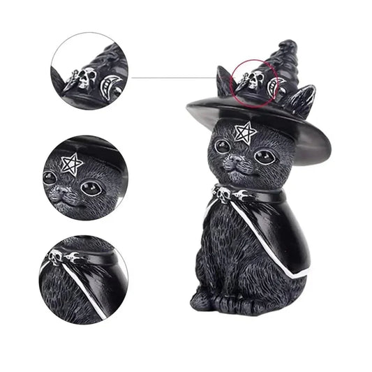Black Cat Witch Figurine | Hand-Painted Halloween Desk Ornament Decorative Figurine Oasis Select
