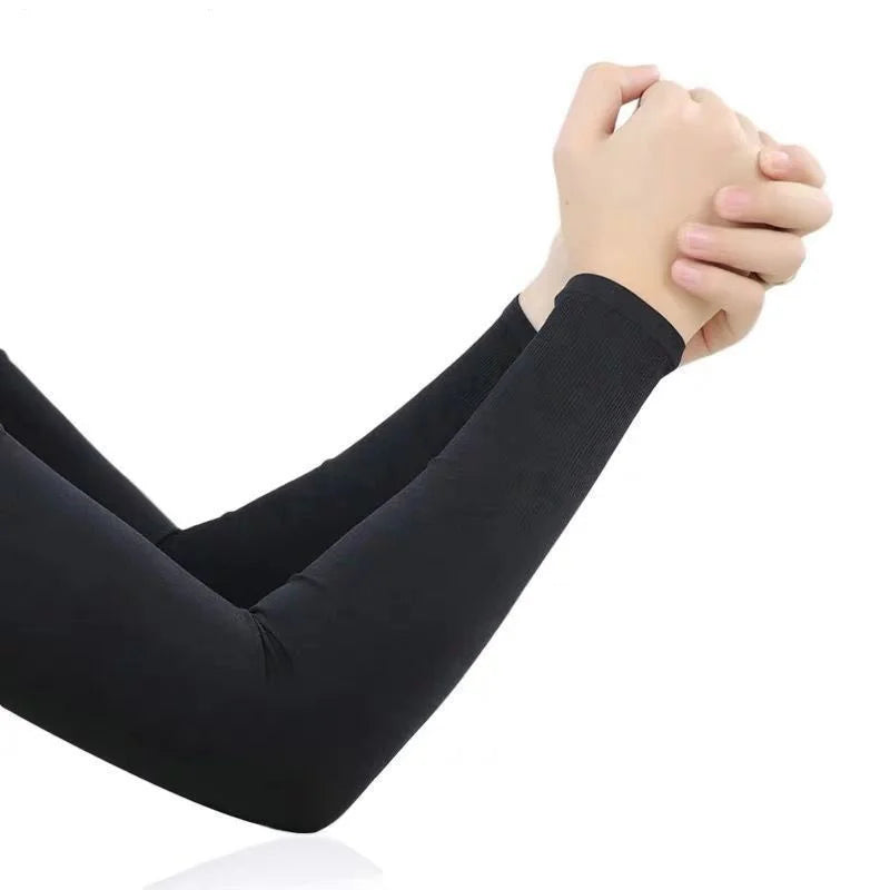 1Pair UV Protection Arm Sleeves for Men Women Summer Driving Sunscreen Ice Silk Cover Hand Protector Half Finger Long Gloves Peaceful Pleasures Health and Wellness Black-No Finger-38cm One Size