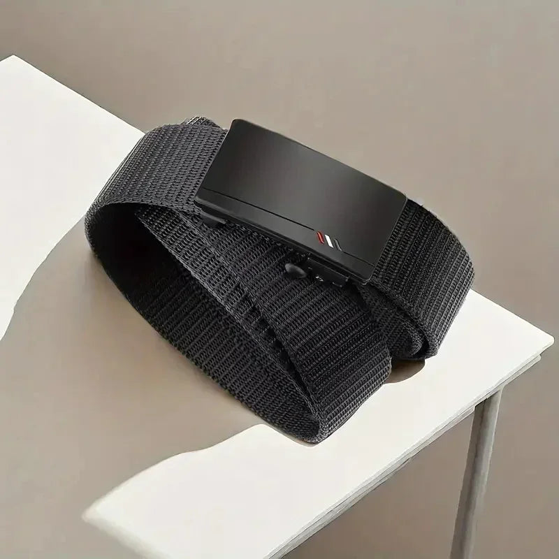 Men's Belt Outdoor Leisure Sports Belt Toothless Quick Release Automatic Buckle Quality Black Belt Peaceful Pleasures Health and Wellness
