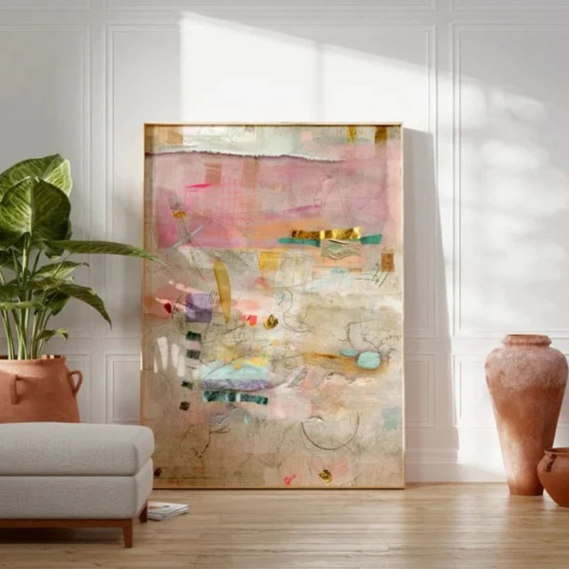 Abstract Painting Print,large Minimalist Abstract Art,Modern Textured Pastel Multicolor,Trendy Aesthetic Large Wall Art Unframed Peaceful Pleasures Health and Wellness