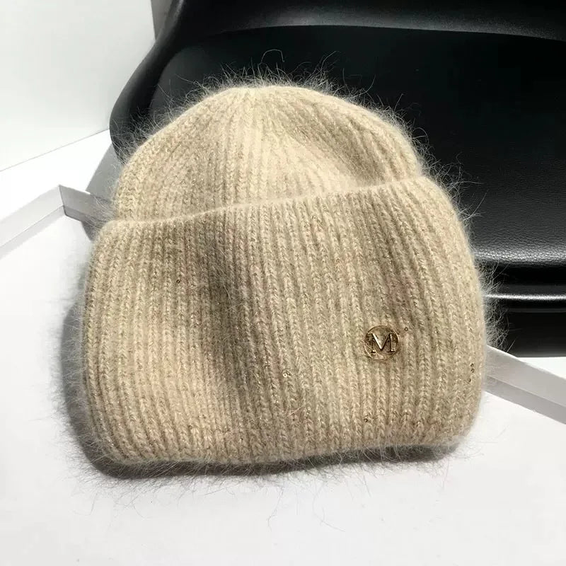 Women's Real Rabbit Fur Knitted Beanie | Sequin Winter Hat