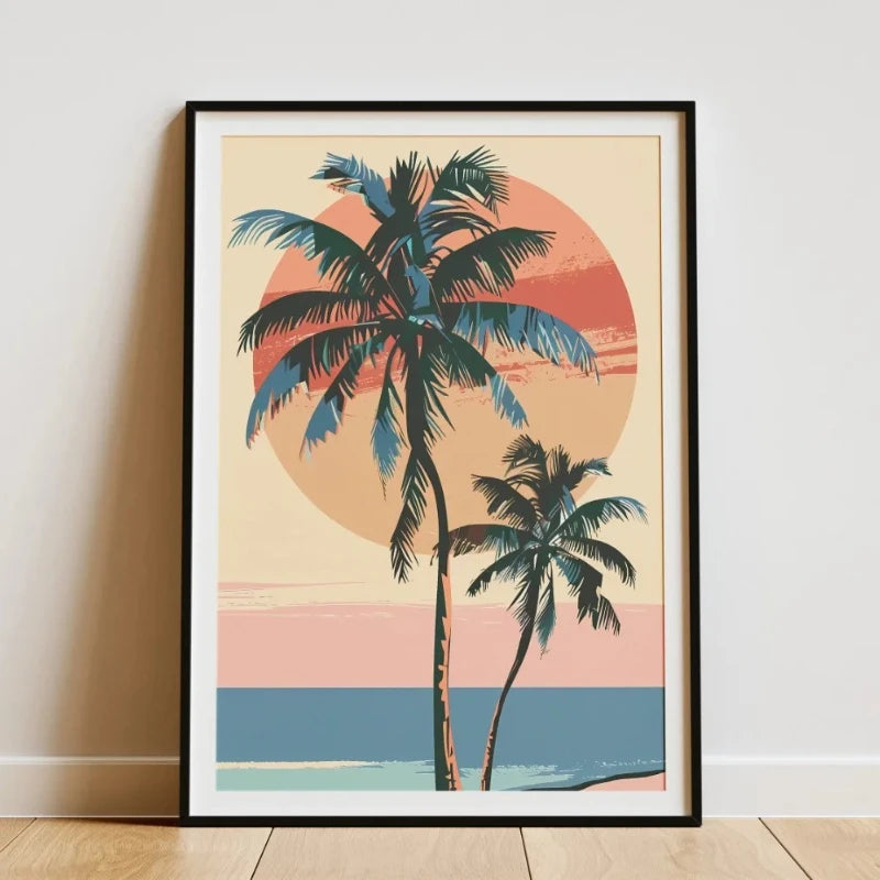 Minimalist Bamboo Tropical Leaf Botanical Canvas Wall Art Print