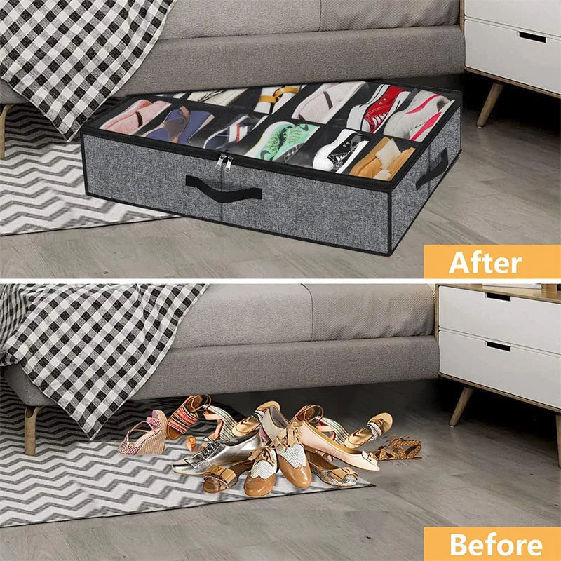 Under Bed Shoe Organizer – Fits 12 Pairs, Foldable Storage
