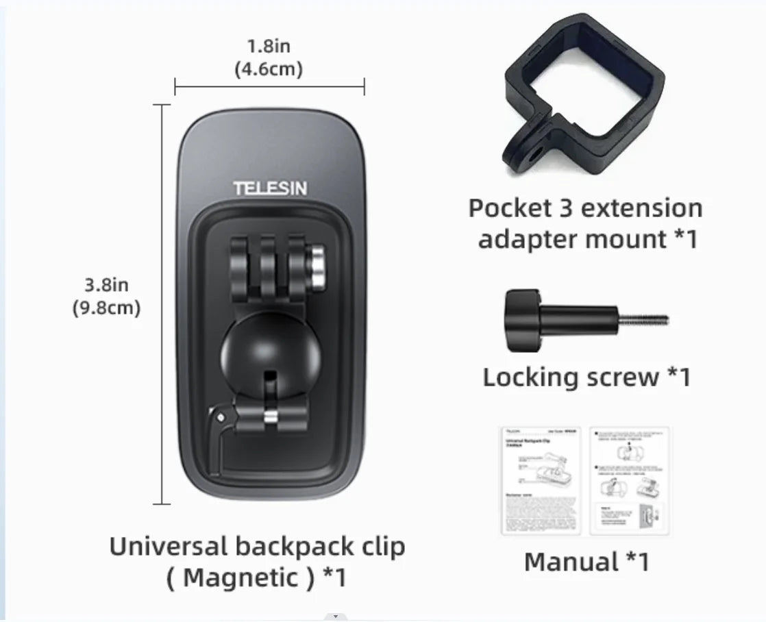 Magnetic Backpack Clip Mount for DJI OSMO Pocket 3 | 360° Ball