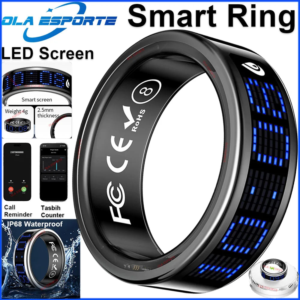 2026 Smart Ring with Touch Display Screen, Wireless Charging, Health Manager, 5 ATM Waterproof For Men Women Smart Rings R12 R08 Peaceful Pleasures Health and Wellness Bk ChargingStation B 12
