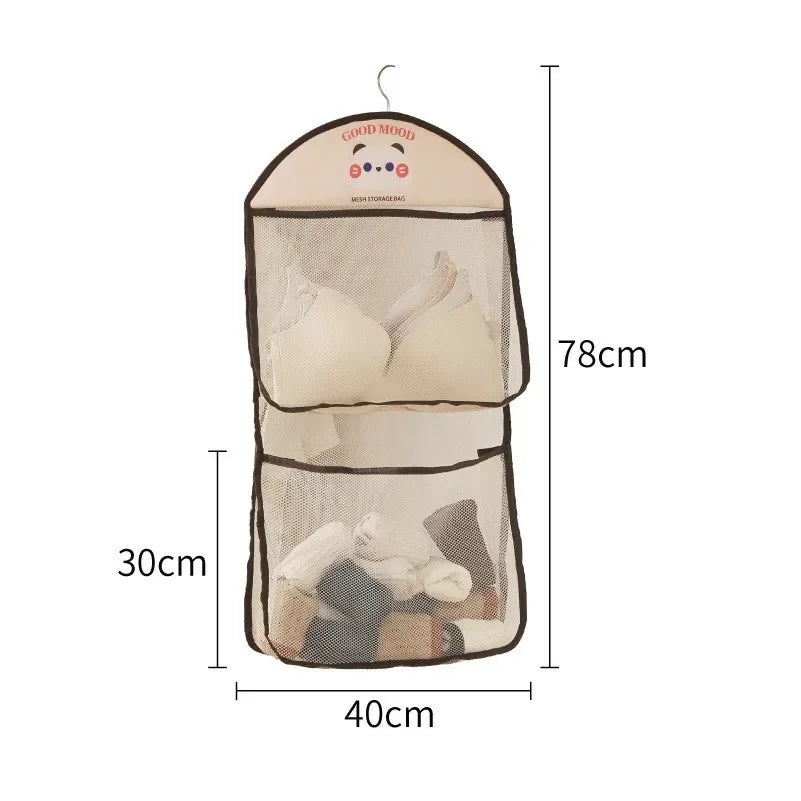 Large Capacity Cartoon Wall mounted sundry Mesh Bag Portable Toy Clothes sock collating Organizer Net Bathroom Storage Mesh Bag Peaceful Pleasures Health and Wellness double-deck