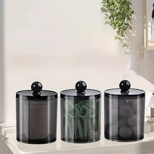 Black Qtip Dispenser & Apothecary Jar – Bathroom Organizer for Cotton Balls, Swabs & Cotton Rounds Peaceful Pleasures Health and Wellness