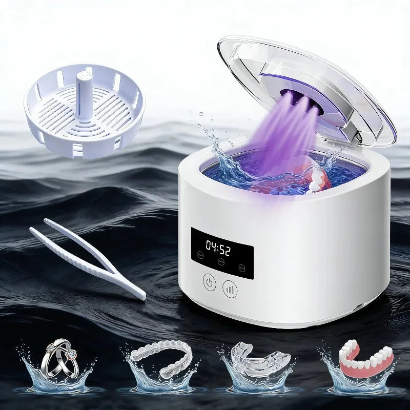 USB Rechargeable 50KHZ Ultrasonic Braces Cleaning Machine Multi-Function Invisible Retainer Denture Cleaner for Oral Care Peaceful Pleasures Health and Wellness