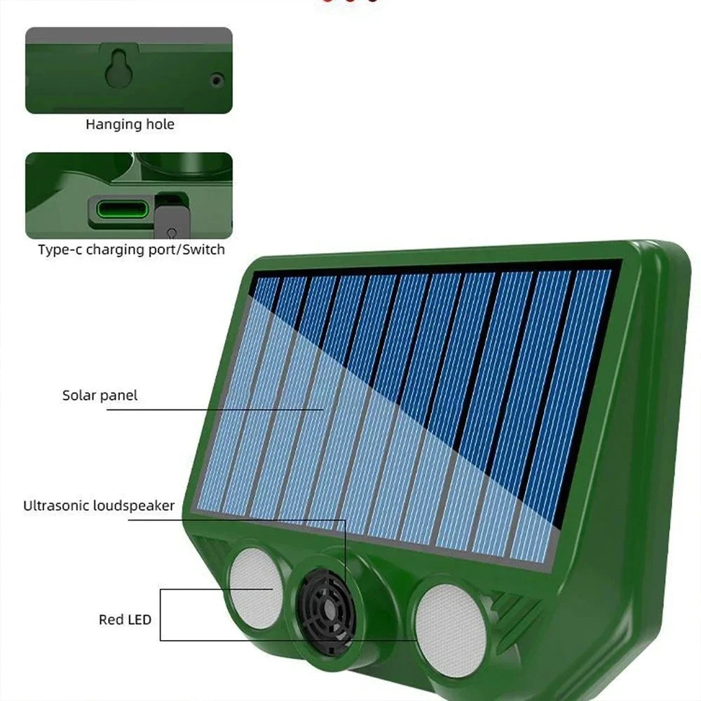 Solar Powered Animal Repellent Device IP66 Waterproof 500mAh Rechargeable Battery Outdoor Garden Lawn Pest Control Peaceful Pleasures Health and Wellness