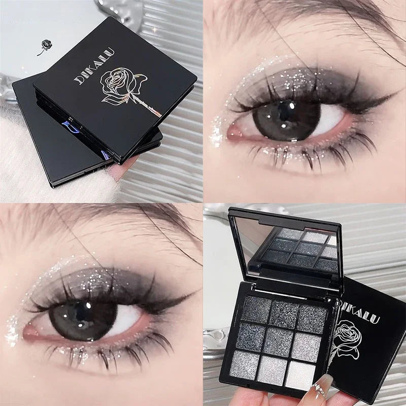 Punk Smoky 9-Color Eyeshadow Palette | Black Gray Glitter