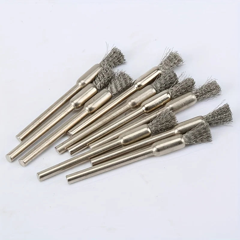 12-Piece Stainless Steel Wire Brush Round Handle Uncharged Cleaning
