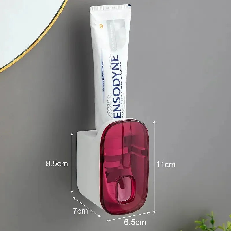 1 PCS Automatic Toothpaste Dispenser Bathroom Accessories Wall Mount Lazy Toothpaste Squeezer Toothbrush Holder Peaceful Pleasures Health and Wellness Red