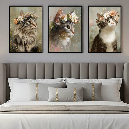 Vintage Animal Wall Art, Plant Floral Cat Canvas Painting, Botanical Poster Print for Bedroom Living Room Wall Decor Peaceful Pleasures Health and Wellness