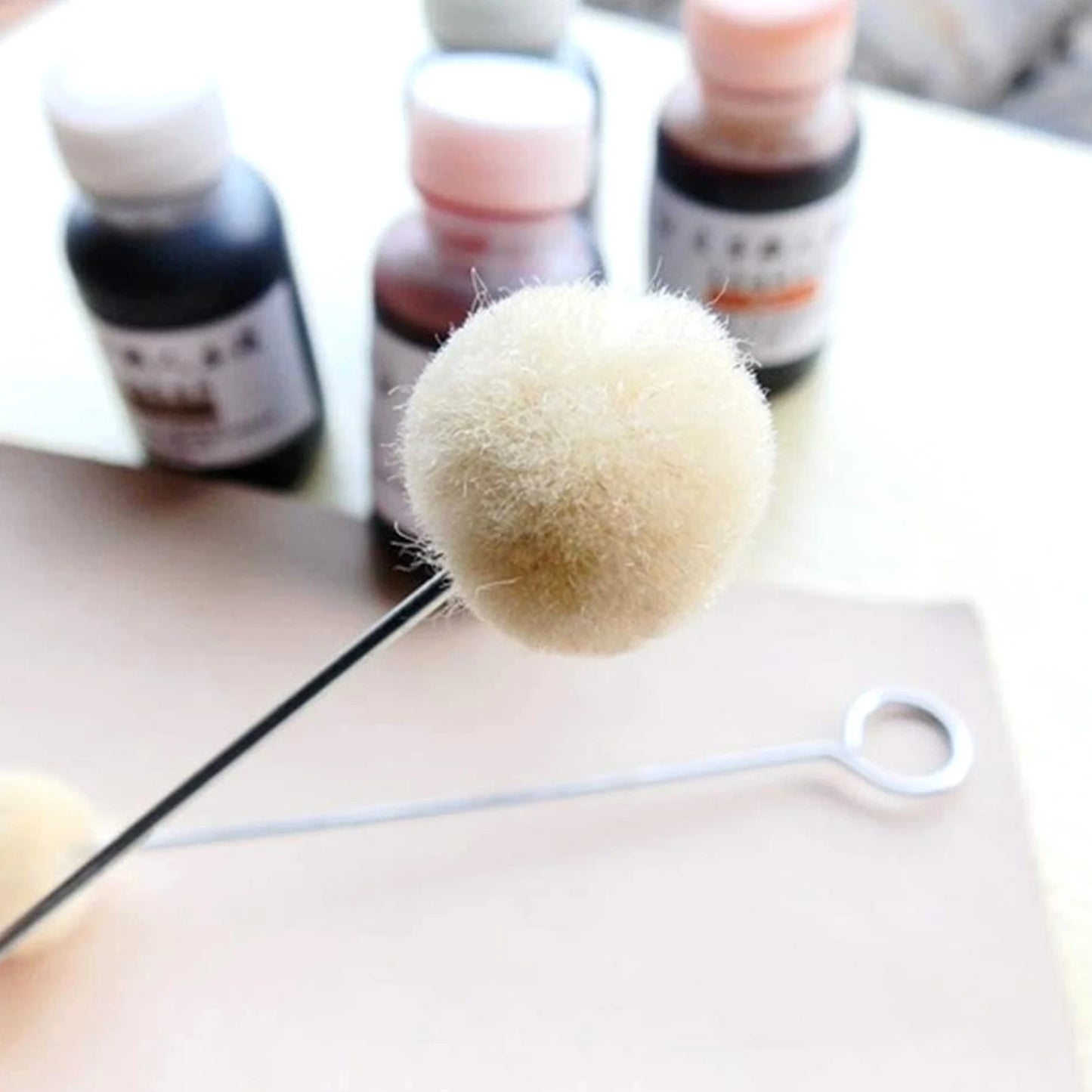 Leather Wool Daubers Oily Dye Ball Brush Metal Handle DIY Handmade