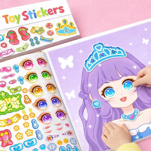 Cartoon Princess Face Puzzle Stickers Reusable Creative Craft Toy Peaceful Pleasures Health and Wellness
