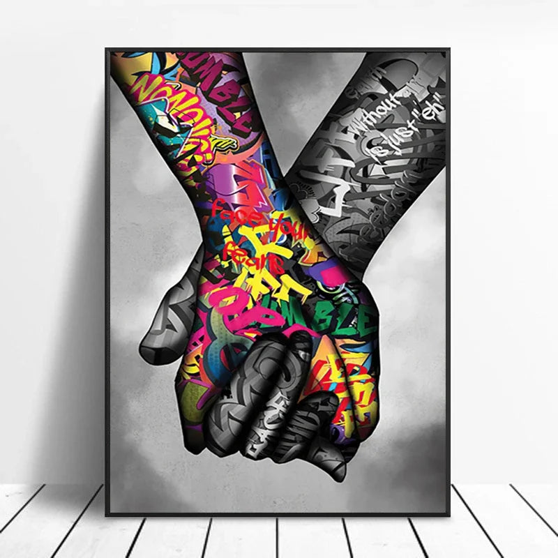 Street Graffiti Gestures Canvas Wall Art | Abstract Pop Mural