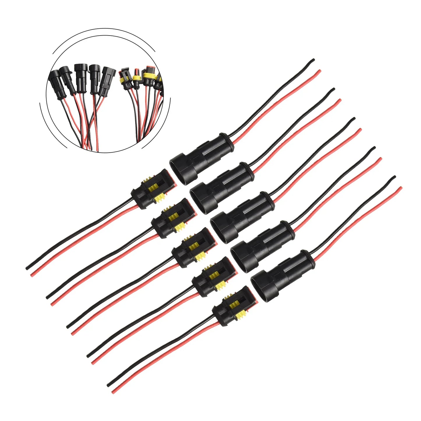 2-Pin Automotive Wire Connectors Male Female Quick Disconnect 5 Sets