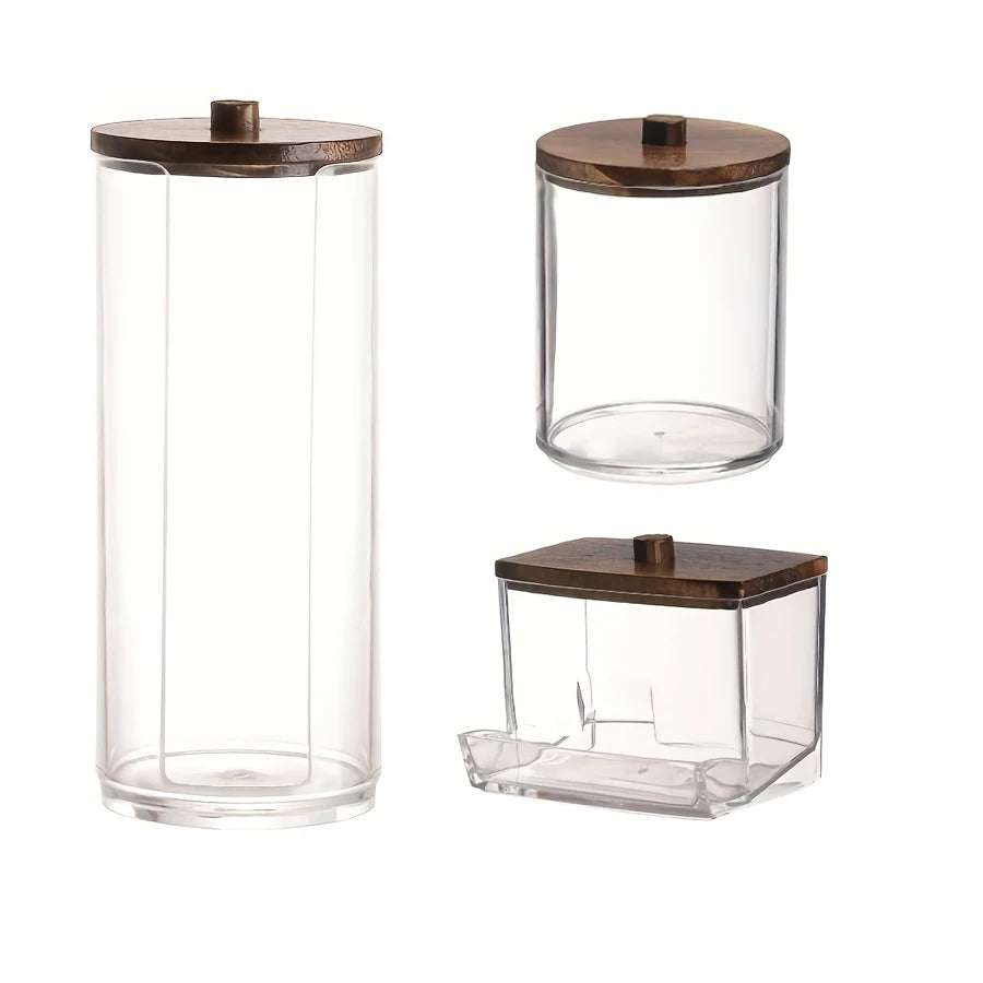 Cotton Swab, Ball & Pad Holder – Clear Apothecary Jar Bathroom Storage Organizer (1 or 3 Pack)