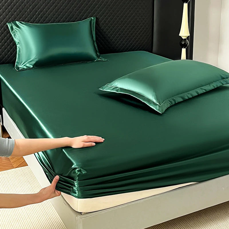 Silky Satin Fitted Bed Sheet Soft Deep Pocket Full Mattress Cover Fits 12 to 16 Inches Single Layer Comfortable Sleep Experience Peaceful Pleasures Health and Wellness Fitted Sheet Green 137x190cm Full 1pc