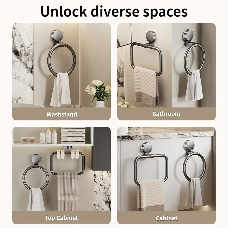 Drill-Free Suction Cup Towel Ring | Aluminum Wall Rack