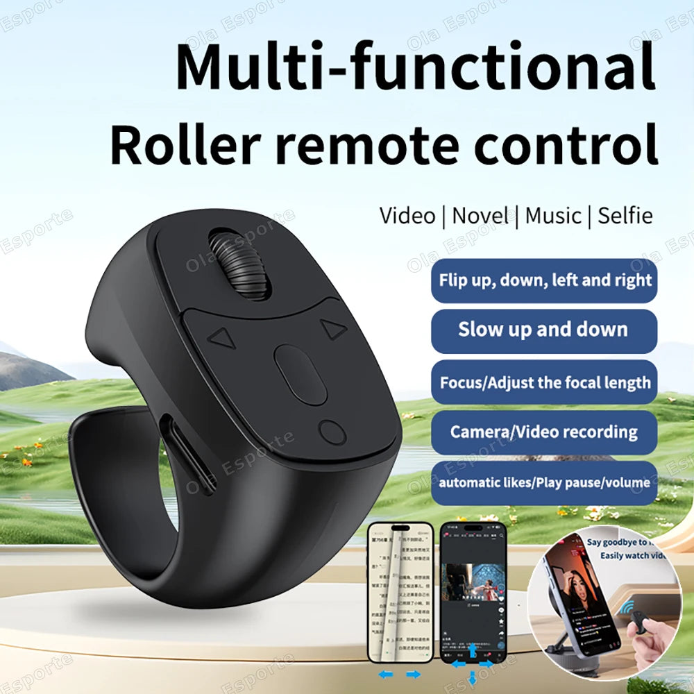 Bluetooth Ring Remote – Page Turner, Selfie & Video Scroller