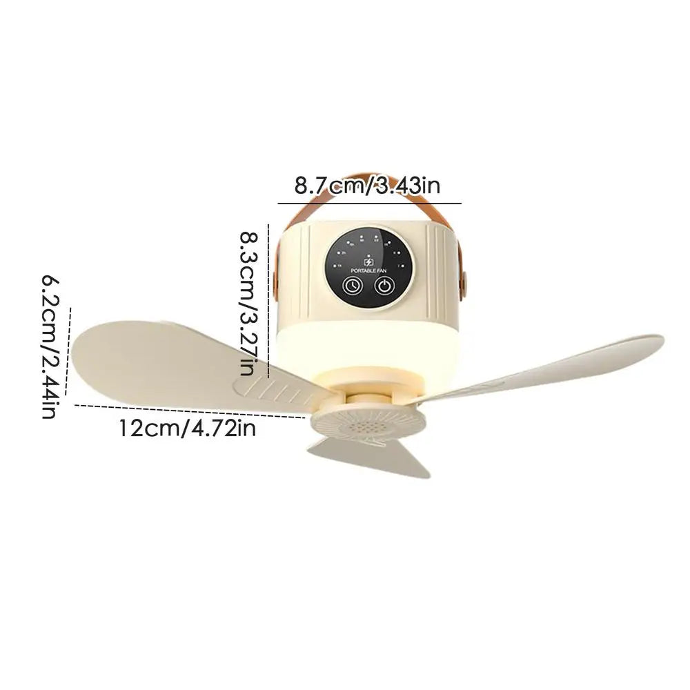 Portable Ceiling Fan with Light & Remote | 3600mAh USB