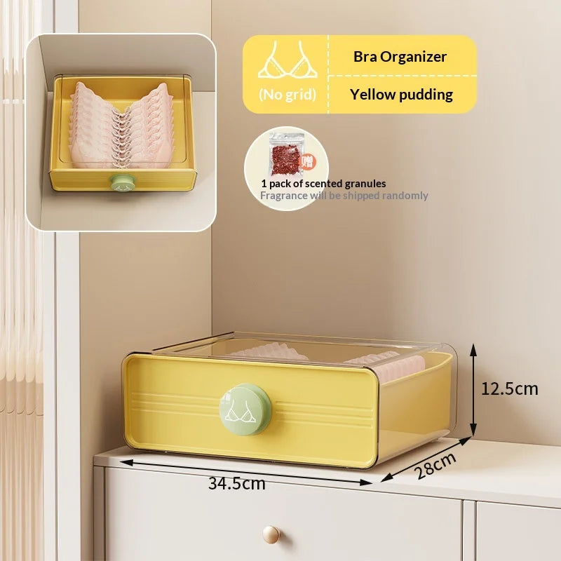 Vibrant 3 in 1 Drawer Divider Storage Box for Underwear Bras Socks Lingerie with Dividers for Closet Dresser Women Girls Peaceful Pleasures Health and Wellness No Grid Yellow