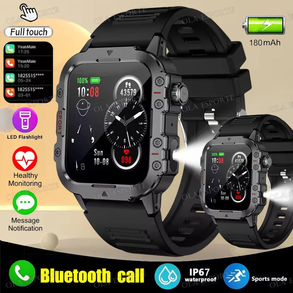 2024 New Military Smart Watch Men Waterproof Outdoor Sports Fitness Tracker Health Monitor 2.19" BT Call Smartwatch HT30 Peaceful Pleasures Health and Wellness 2Bk