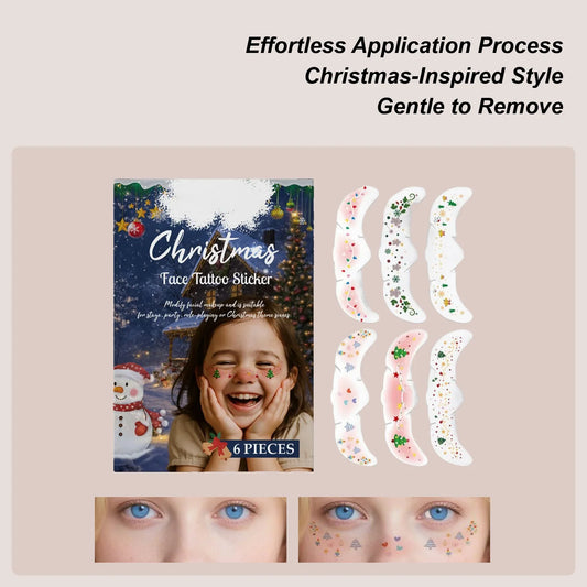 6-Piece Christmas Glitter Freckle Patches & Temporary Face Tattoos Temporary Face Tattoos Oasis Select