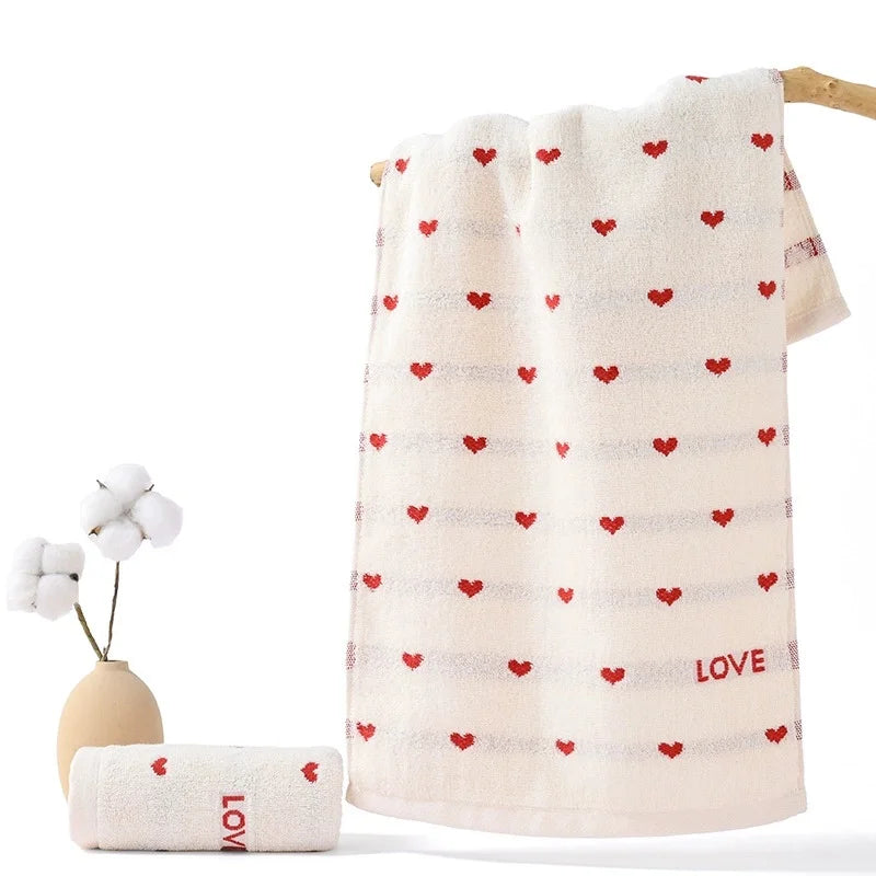 Soft Quick-Dry Cotton Face Towel | Heart Pattern Fingertip Towel