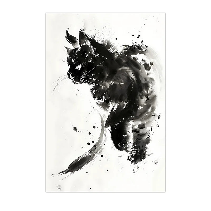 Ink Wash Cat Canvas Print | Minimalist Black White Wall Art Canvas Wall Art Print Peaceful Pleasures Health and Wellness 04 40x60cm No Frame China Mainland