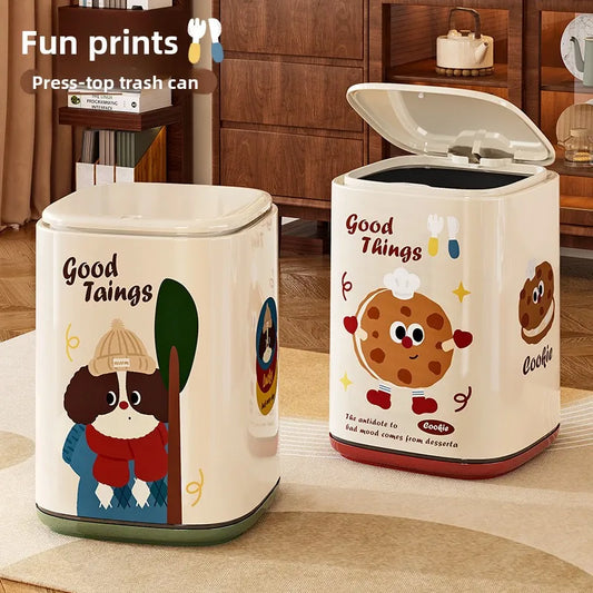 Adorable Waste Bin with Fun Pattern - Double Bucket Design, Anti-Stain & Oil-Resistant, Home Accessory Peaceful Pleasures Health and Wellness